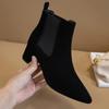 Women's Boots Women's Autumn and Winter Pointed Toe One Foot Black Classic Women's Thick Heel Middle Heel Boots