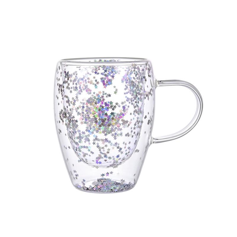 Двухслойная термостойкая стеклянная кофейная кружка с ручкой