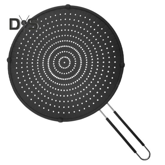 Grease Splatter Guard with Handle Heat-Resistant Non-stick Reusable Silicone Frying Pan Oil Splatter Screen Kitchen Tool