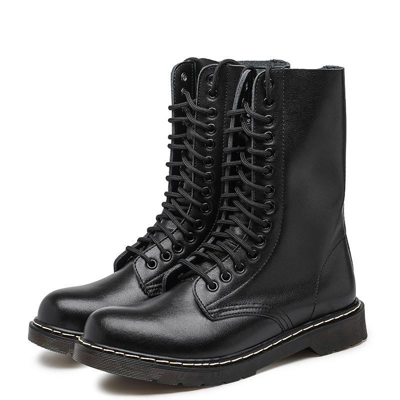 Мужские сапоги до середины голени Высокие рабочие ботинки для пар Мотоциклетные ботинки для активного отдыха Женские ботинки больших размеров Зимние плюшевые хлопковые ботинки