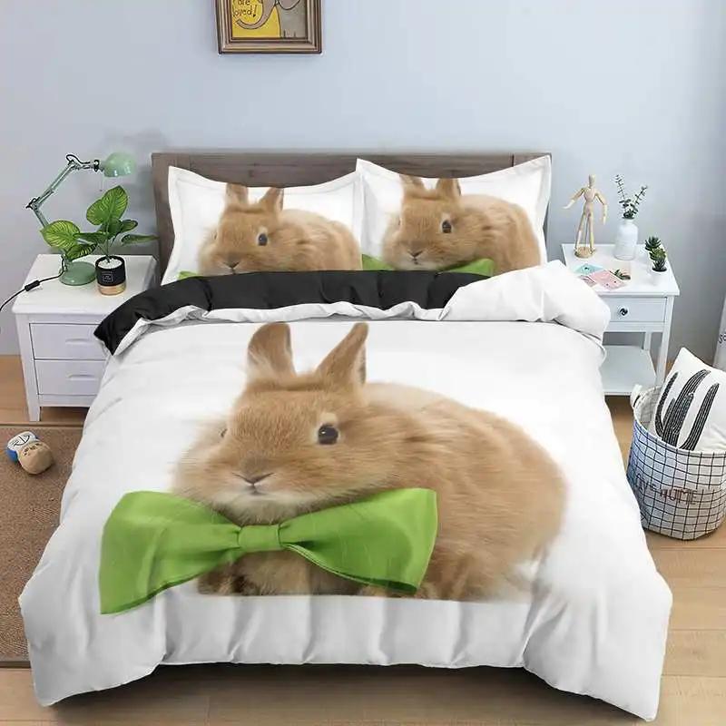 Happy Easter Egg Rabbit King Queen Duvet Cover Cartoon Lovely Bunny Bedding Set Pet Animal Comforter Cover Polyester Quilt Cover
