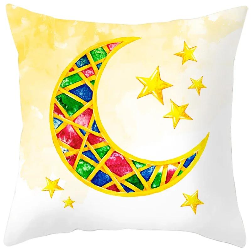 Yellow Gold EID Mubarak Decor Cushion Cover Decoration For Home Ramadan Muslim Islam Party Pillowcase EID Mubarak Pillow Cover