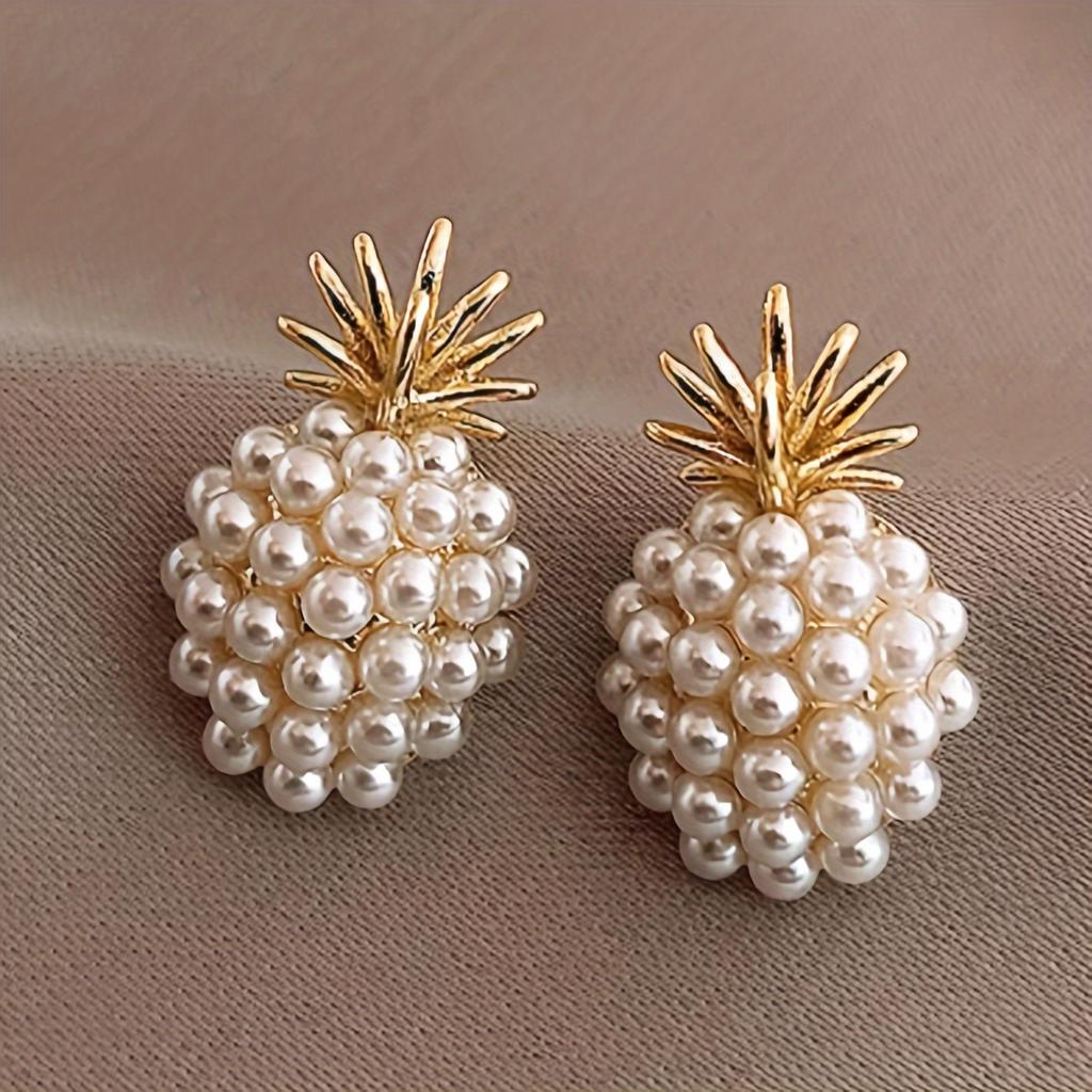 Small Pearl Pineapple Earrings - Minimalist & Delicate Zinc Alloy Studs, Cute Fruit Jewelry for Women, Daily Wear & Gift Idea