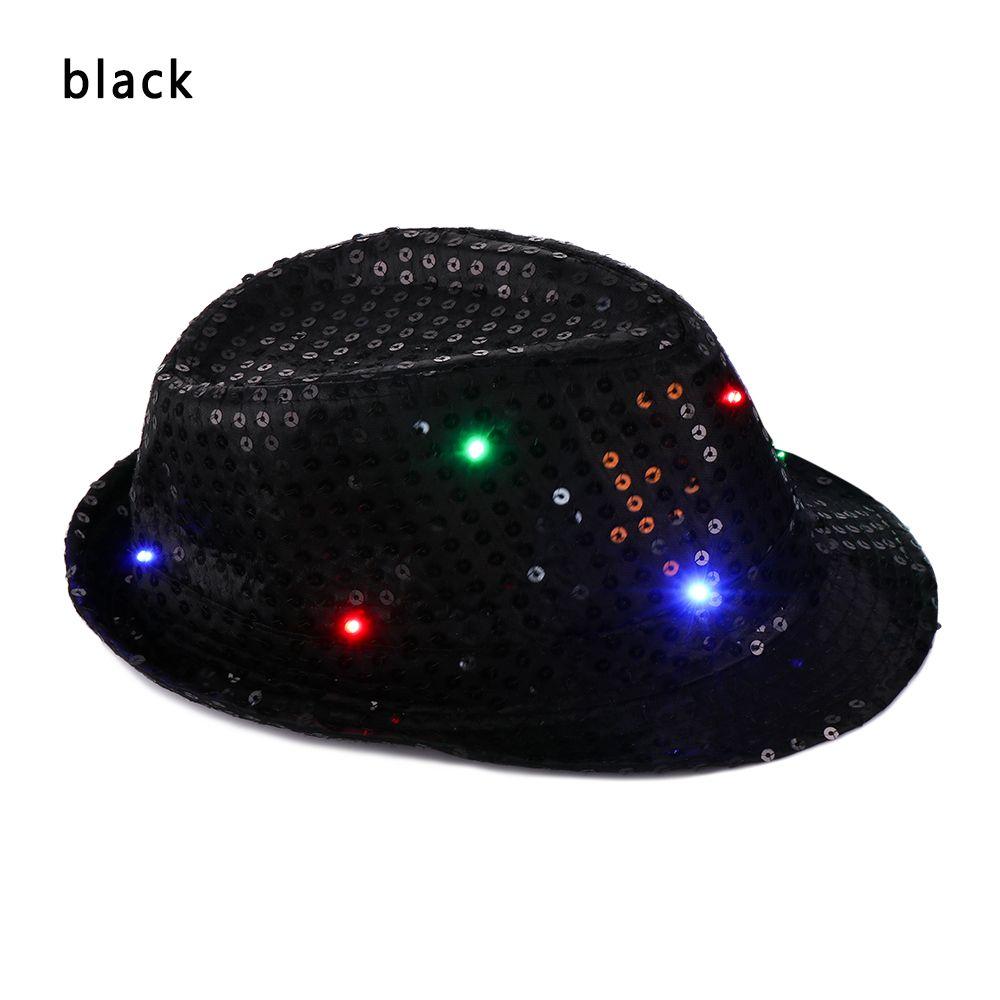 New Fashion Light Up Flashing Panama Cap Jazz Hat Sequin Led Fedora Trilby