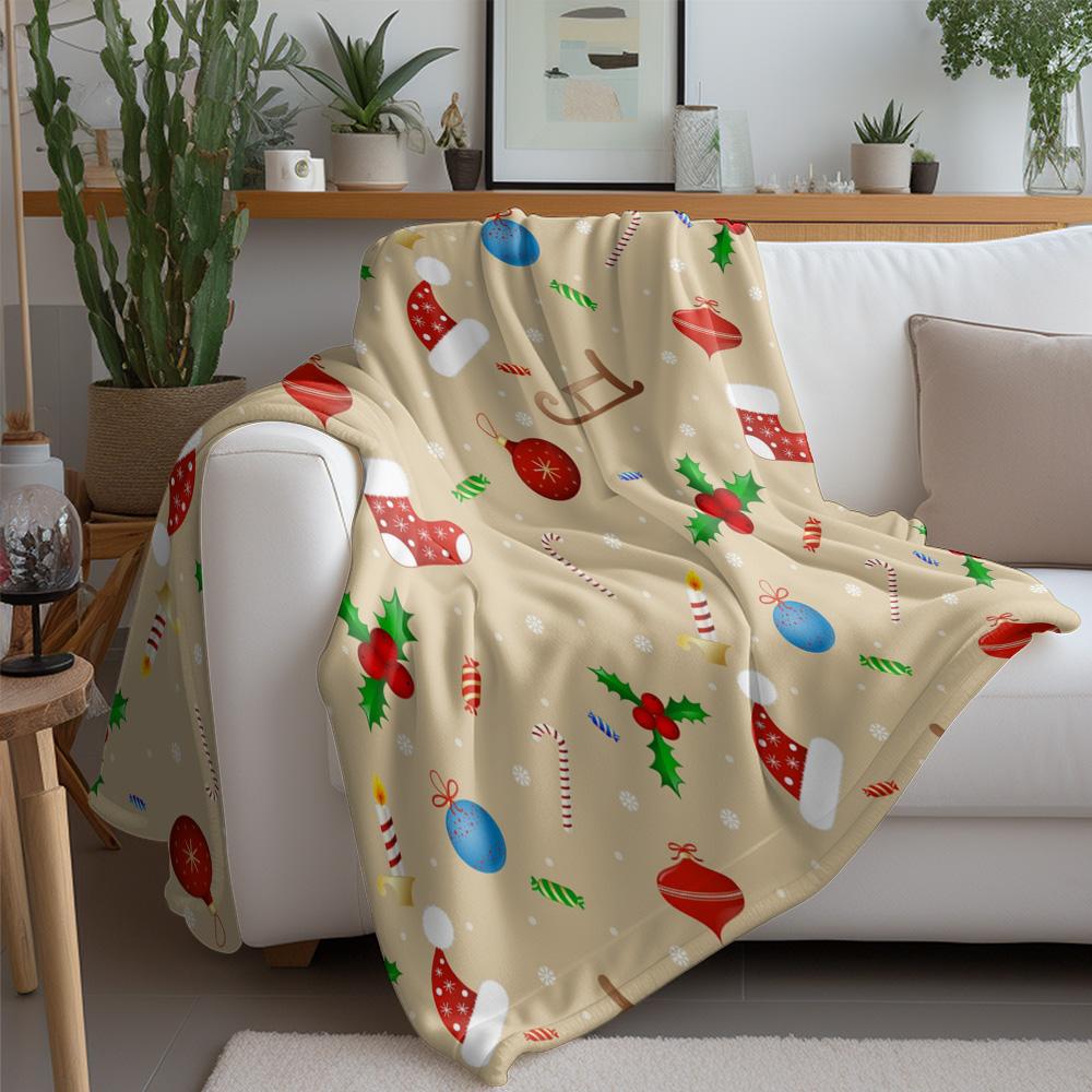 Festive Christmas Throw Blanket Cozy Reversible Flannel Blanket Holiday Home Decor Gift Ultra Soft Warm Texture Cozy