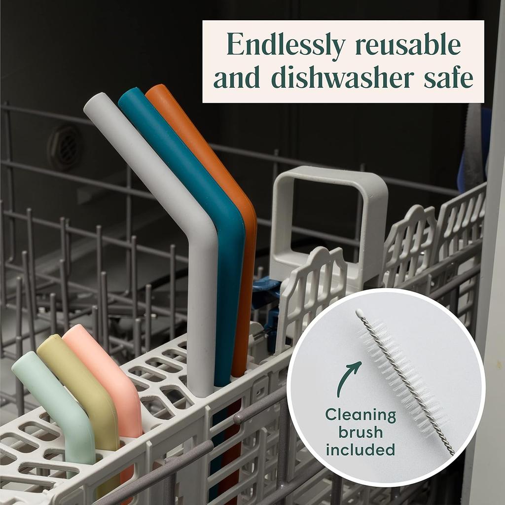 Simka Rose Premium Silicone Straws - Reble Bendy Straws for Adults & Kids - BPA Free, Baby and Toddler Straw Set with Cleaning Brush - Wide Drinking