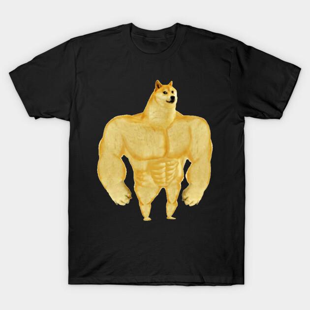 Asian Size Men Black Print T-shirt Swole Doge No-Cut Print Cotton Tshirt