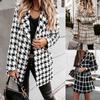 Women's Fashion Plaid Houndstooth Printing Long Jacket Lapel Trench Coat Overcoat Winter Wool Coat Women Abrigos Mujer