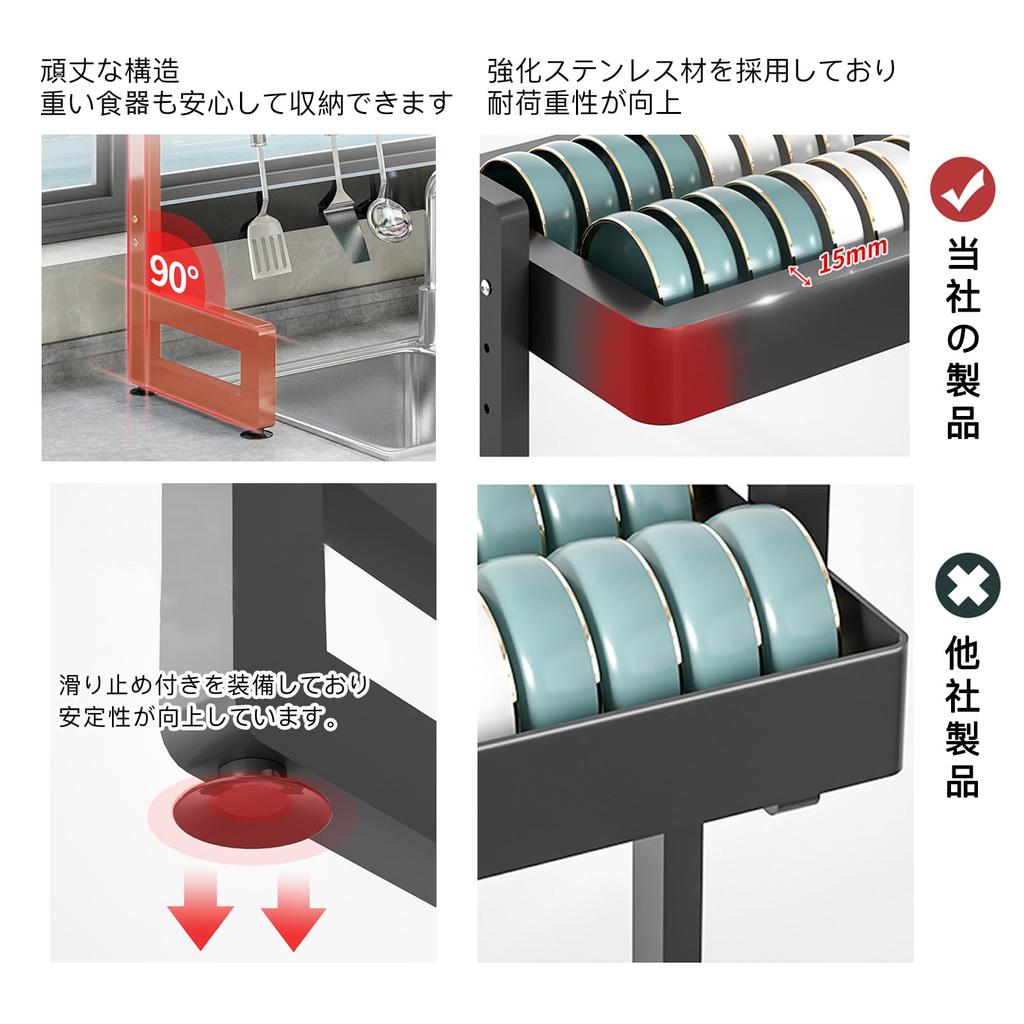 SVOHZAV Dish Horizontal Dish Large Kitchen Dish Water Knife Cutting Board Easy Assembly Drainer, Over-the-Sink, Storage, Drying, Rust-Proof, Two-Tier,