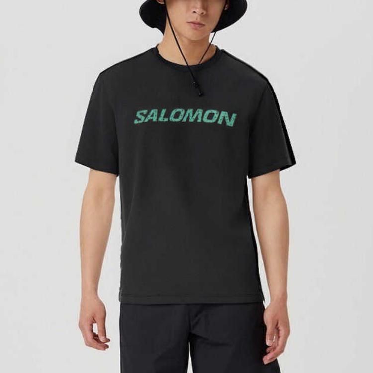 SALOMON Amphi Terrazzo Outdoor Series Logo Graphic Round Neck Quick Dry Pullover Short Sleeve T Shirt Men Tops Black C26992