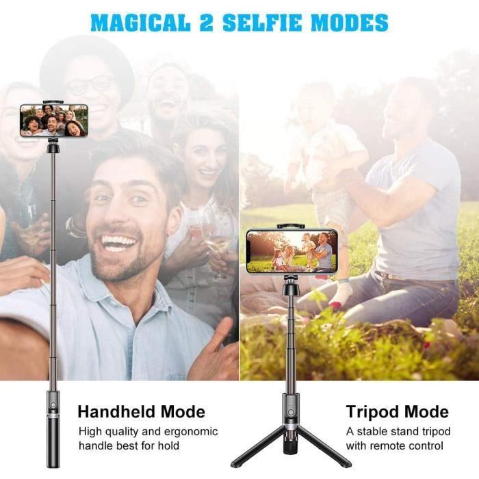 Bovon Perche Selfie Bluetooth, 3 en 1 Mini Trépied Smartphone Extensible Selfie Stick Monopode en Aluminium avec Télécommande Sans F