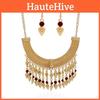 Модное ожерелье с кисточкой и набор серег с многослойной цепочкой и деталями из драгоценных камней