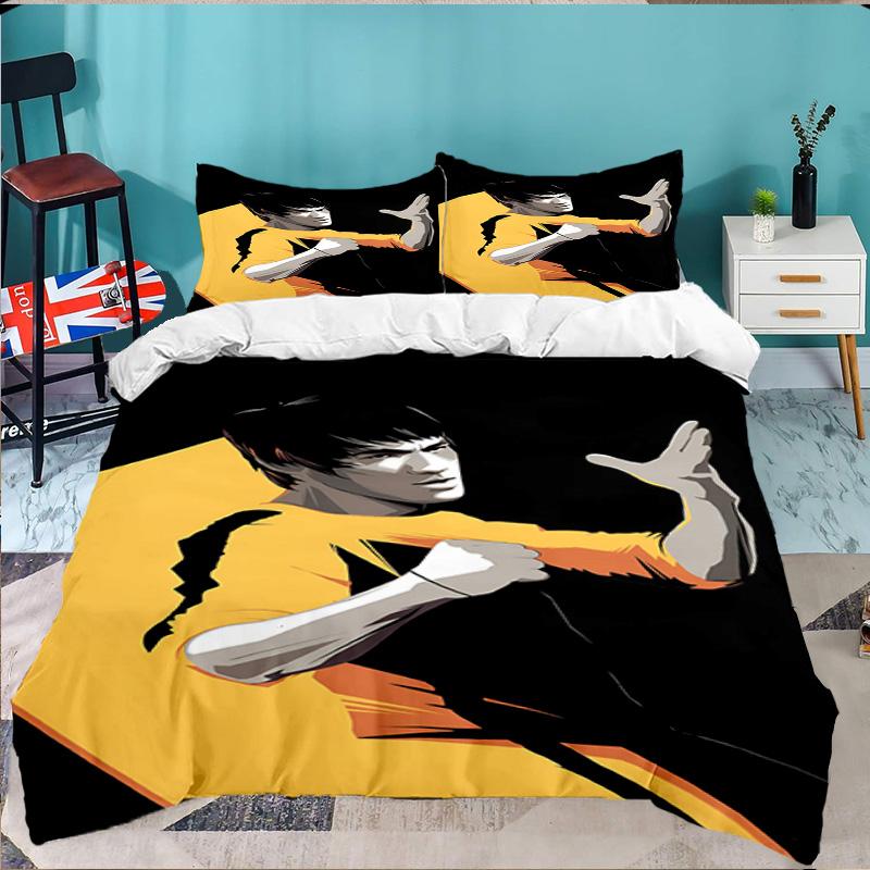 Dynamic Bruce-Lee Pose 3pcs Bedding Set,Including 1pc Duvet Cover And 2pcs Pillowcases Perfect Gift for Christmas,Ideal for Bedroom, Dormitory