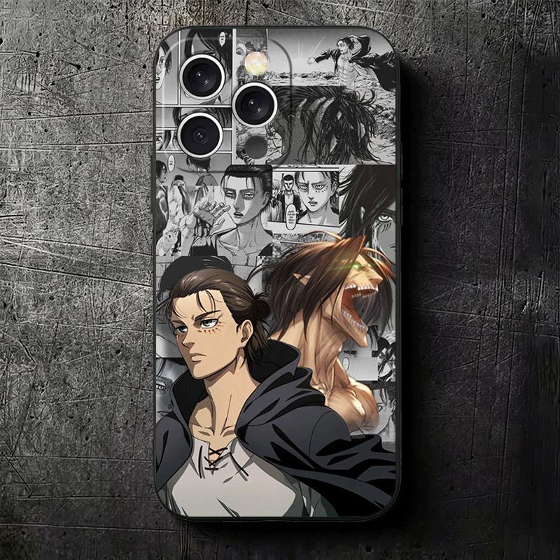 A-Атака Титанов Аниме Мягкий Чехол для Телефона для iPhone 16 16E 17 Air 15 Pro Max 14 Plus 13 Mini 11 12 7 Черный Чехол Задняя Панель