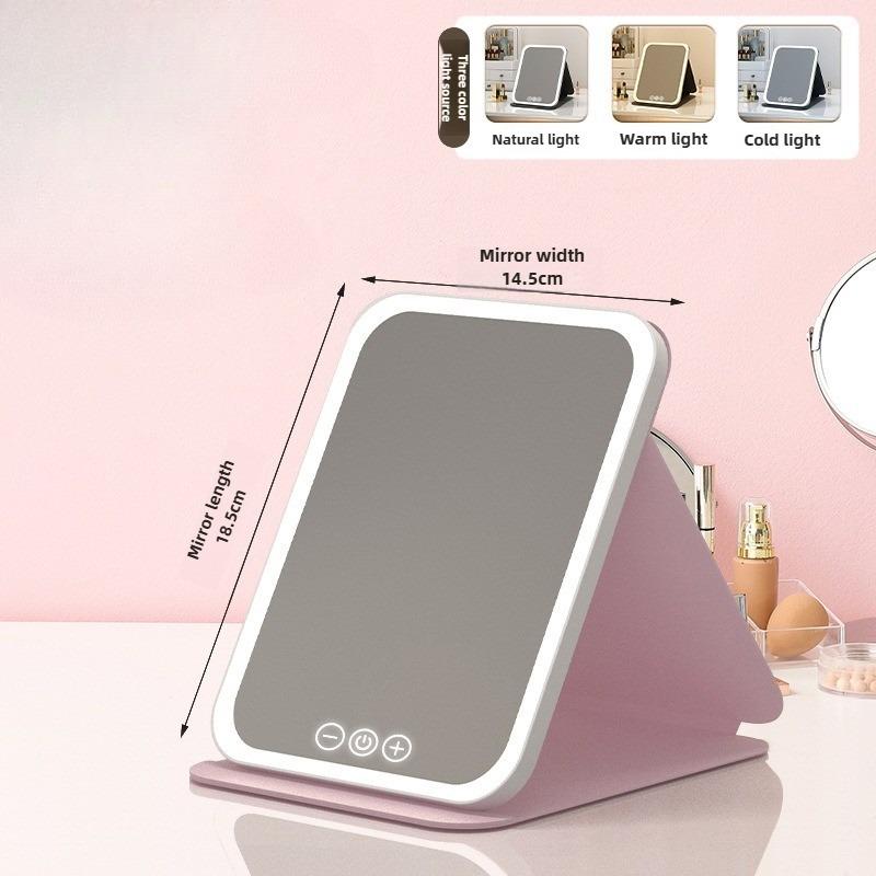 3Colors Foldable HD Makeup Mirror Intelligent Touch Control Adjustable Light LED Cosmetic Mirror Type-c Charging for Girls&Women