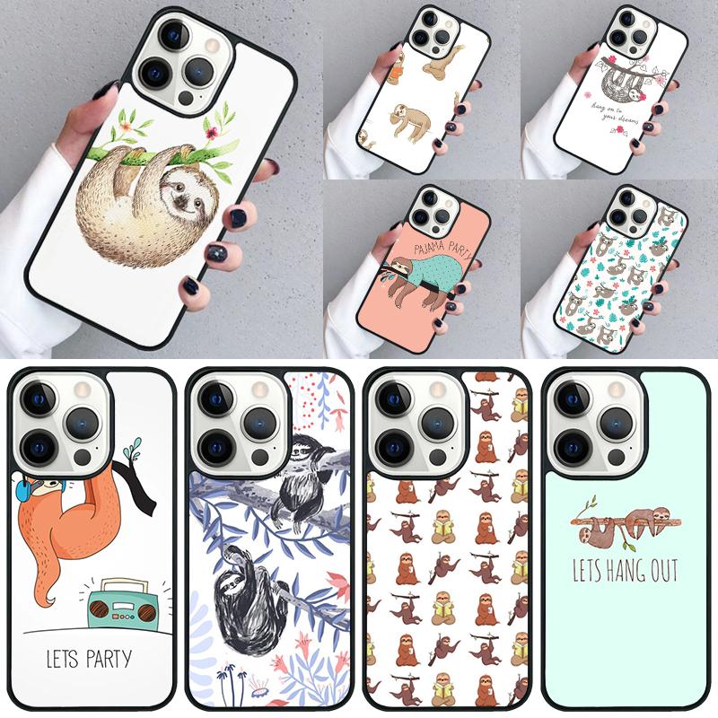 Kawaii Cute Sloth Hang Pattern Phone Case For iPhone 17 Air 16 16e 15 13 14 Pro Max 11 12 Plus 2022 MAX Cover coque