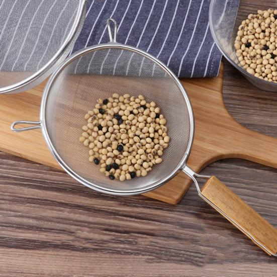Stainless Steel Mesh Strainer with Wooden Handle Fine Mesh Filter Spoon Wire Sieve