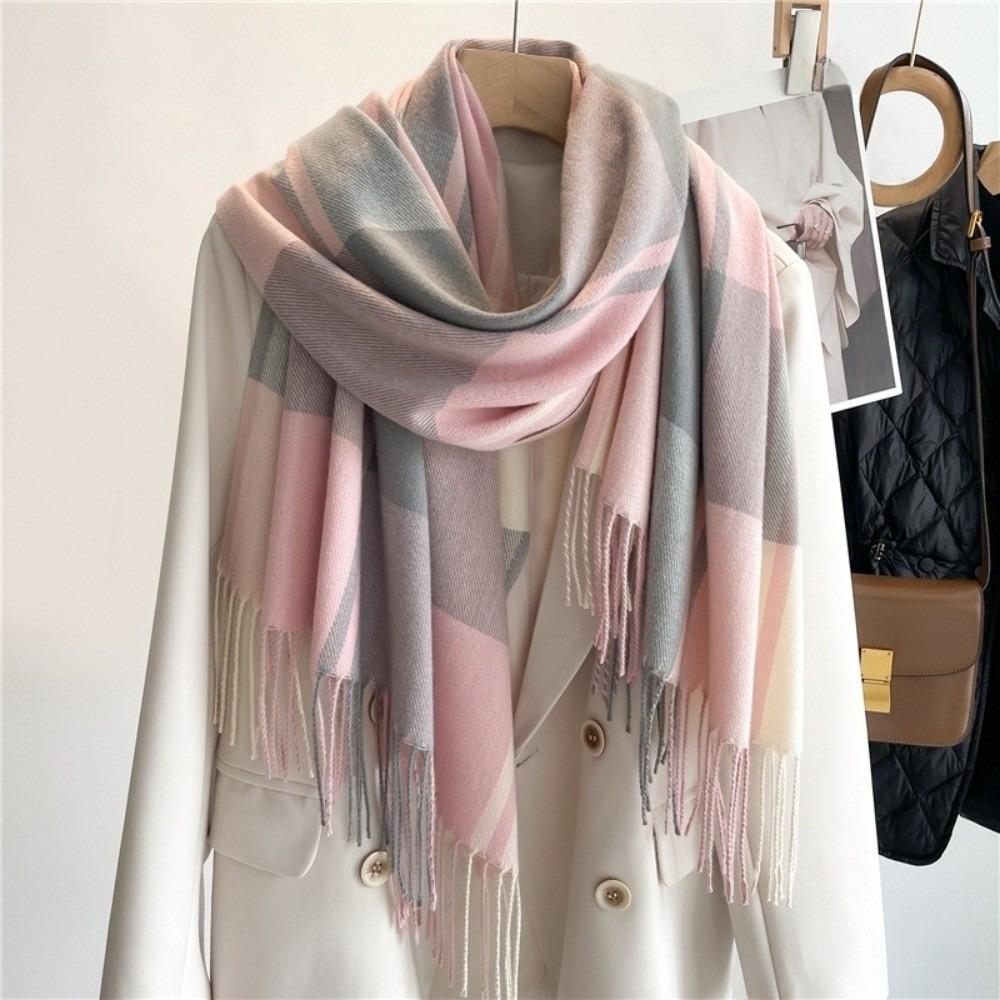 Windproof Plaid Scarf Keep Warm Shawl Wrap Fashion Imitation Cashmere Shawl Girl