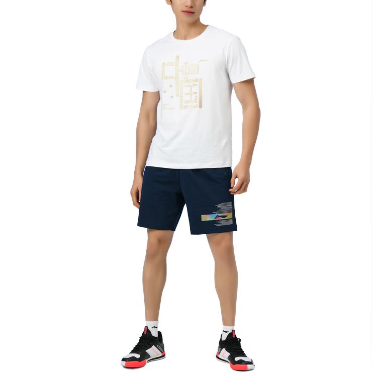 Li Ning Серия Пинг-понг Быстросохнущая Футболка с коротким рукавом и круглым вырезом Спортивная культура Мужские топы Стандартный-Белый AHSR765-1