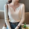 Осенний сексуальный свитер с v-образным вырезом для женщин, зимняя вязаная нижняя рубашка с длинным рукавом, однотонный женский свитер с верхом, джемперы 28828