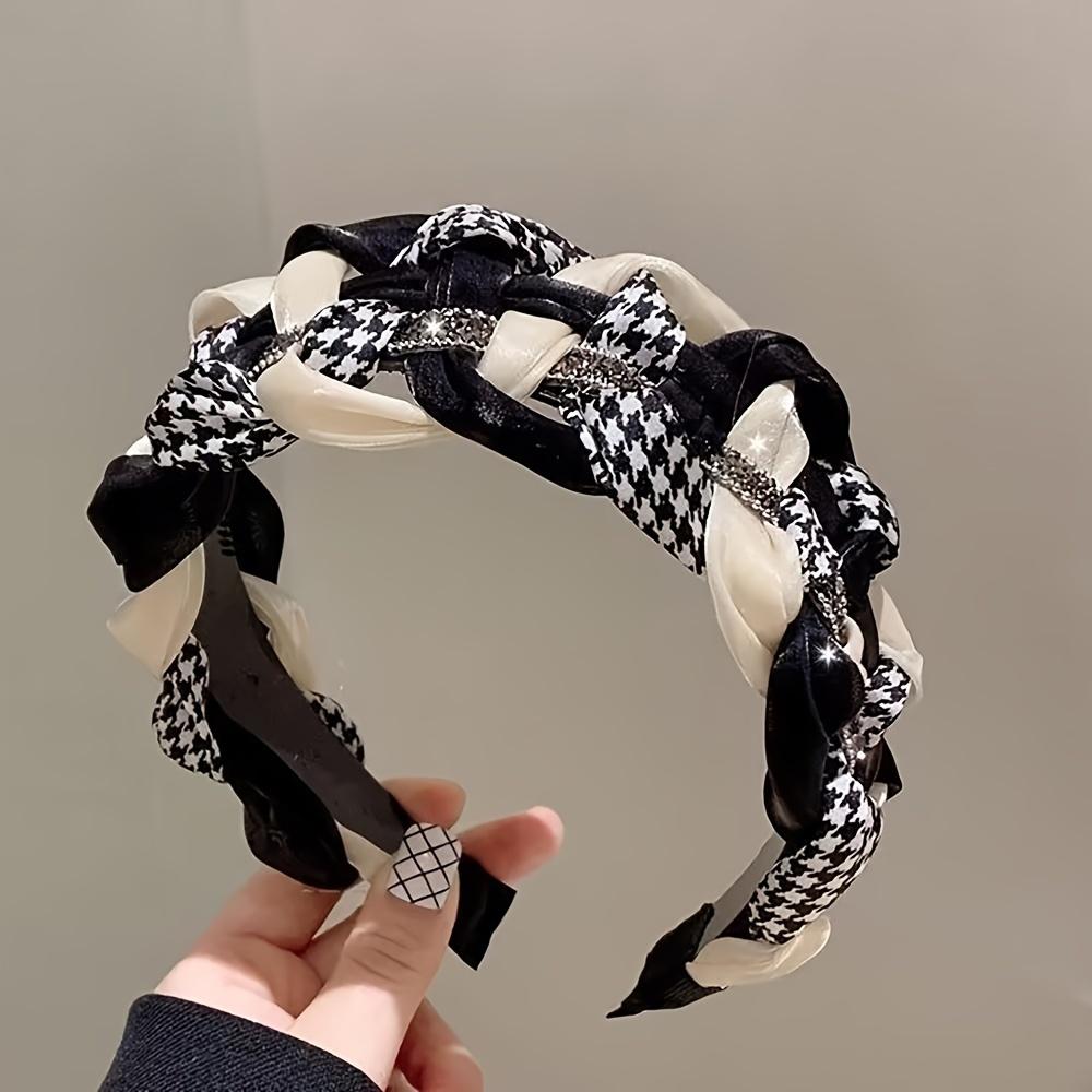 [Элегантная Нескользящая Повязка на Голову Женская] Элегантная Плетеная Повязка на Голову в Винтажном Стиле со Сверкающими Стразами - Широкий Нескользящий Аксессуар для Волос для Женщин