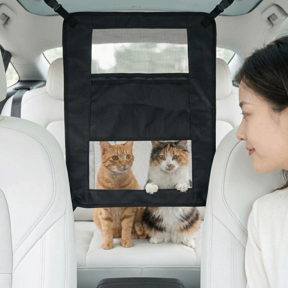Adjustable Rear Seat Protective Railing Elastic Car Seat Storage Net Pet Restraint