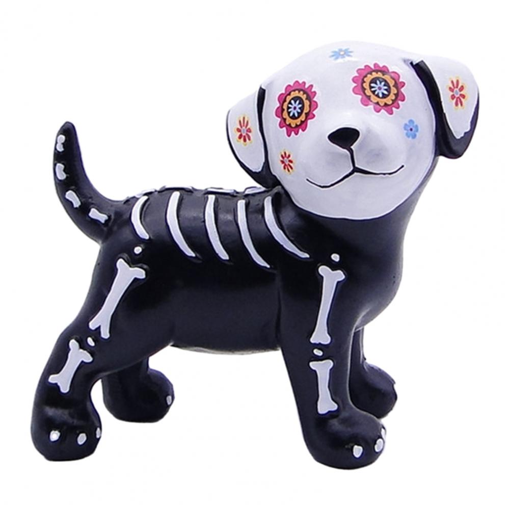 Skull Statue Cute Halloween Decor Halloween Day of Dead Dog Cat Figurine Resin Skeleton Sculpture for Home Desk Halloween