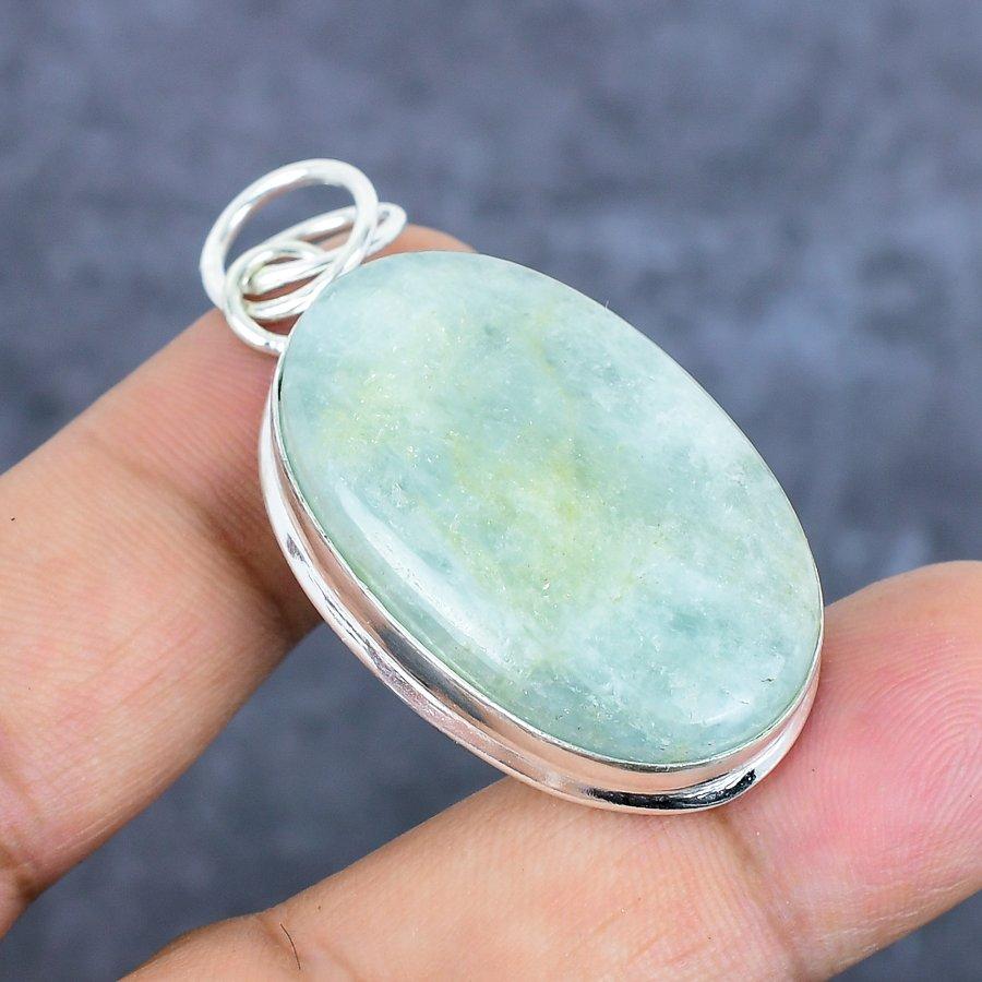 Aquamarine Gemstone Handmade 925 Sterling Silver Jewelry Pendant 1.97" E2T39