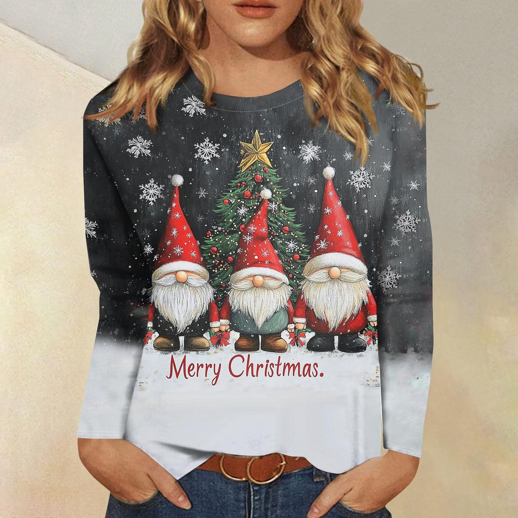 Женская модная повседневная футболка с круглым вырезом и длинным рукавом с принтом, топ