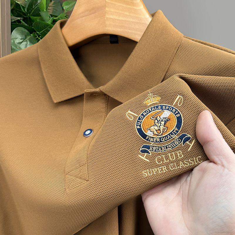 Летняя футболка-поло с отложным воротником, короткий рукав, чистый хлопок, мужская, с вышивкой, короткая, для бизнеса, среднего и молодого возраста, топы