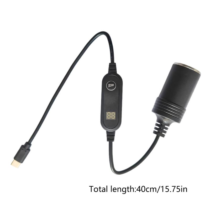 USB C в 12В Адаптер-переходник для автомобильного прикуривателя с цифровым дисплеем напряжения Кабель-адаптер для прикуривателя для светодиодной подсветки Автомобильного вентилятора