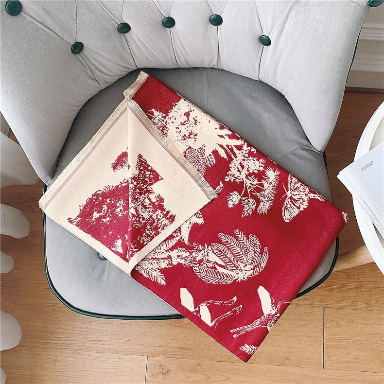 Classic Fashion Letter Thousand Birds Grid Imitation Cashmere Scarf Women's Winter Thickened Double Sided Air Conditioning Shawl Scarf Women's