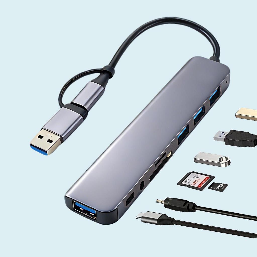 8-в-1 Высокоскоростной USB-разветвитель и аудиохаб Двухголовая многофункциональная док-станция
