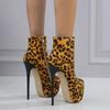 2024 г. Стриптизеры на сверхвысоком каблуке с сексуальным леопардовым принтом, на толстой подошве, Botas Mujer, модные ботильоны на высоком каблуке для подиума