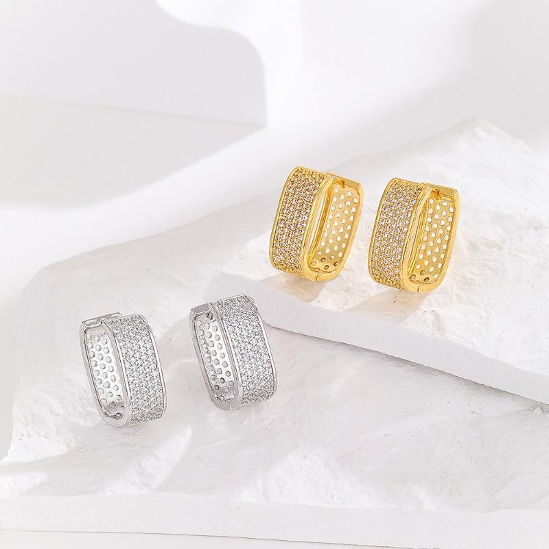 2 шт. Модные серьги-кольца с фианитами для женщин, Металл серебристого цвета/золотистого цвета Простые универсальные серьги для девочек Ювелирные изделия