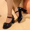 Модные туфли-лодочки на супервысоком каблуке с бантом для женщин в стиле Лолита из лакированной кожи на массивной платформе, осенние туфли Мэри Джейн с ремешком на щиколотке