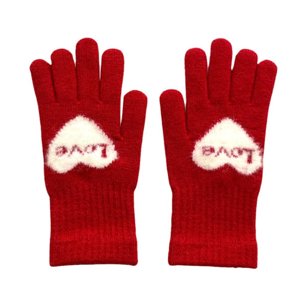 Новые красные перчатки Love для женщин для зимней езды, студенческие перчатки с пальцами, полностью закрывающие, сенсорные, чтобы сохранить тепло и холод для вождения