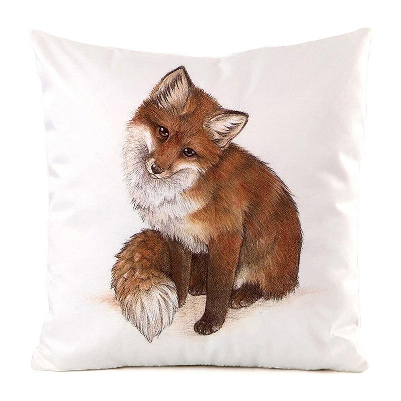 Norwegian Feng Shui Cartoon Fox Digital Printing Short Plush Pillow Covers For Car Sofa Office Cushion Cover Home Goods