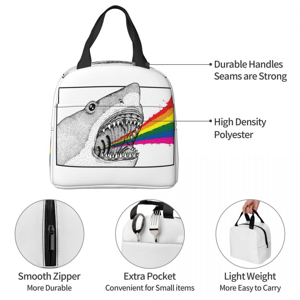 Rainbow Cool Great White Shark Insulated Lunch Bag for Women Office Cooler Thermal Food Box Tote Leakproof Lunch Boxes Container