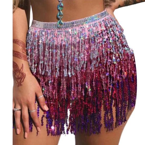 Юбка для танца живота, многослойный дизайн с пайетками, яркая цветная 4-слойная блестящая юбка, облегающая бедра, танцевальная сценическая юбка для косплея