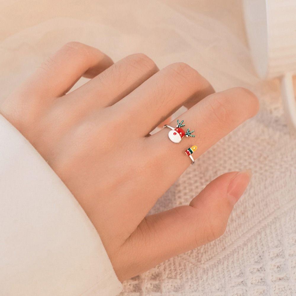 Zinc Zinc Alloy Enamel Elk Ring Dripping Oil Christmas Finger Buckle Unique Decoration