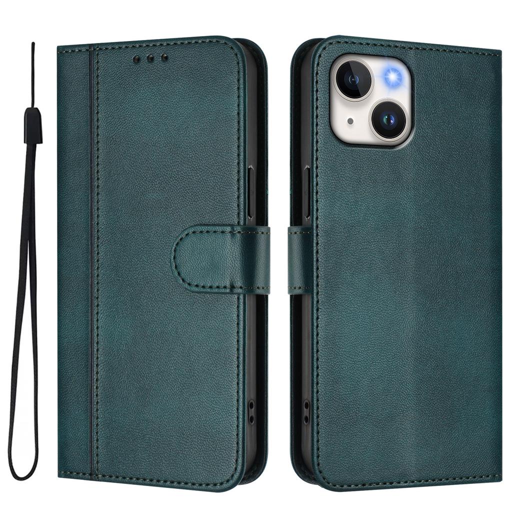 For iPhone 15 Cases Wallet Stand Retro Texture Leather Phone Cover with Lanyard