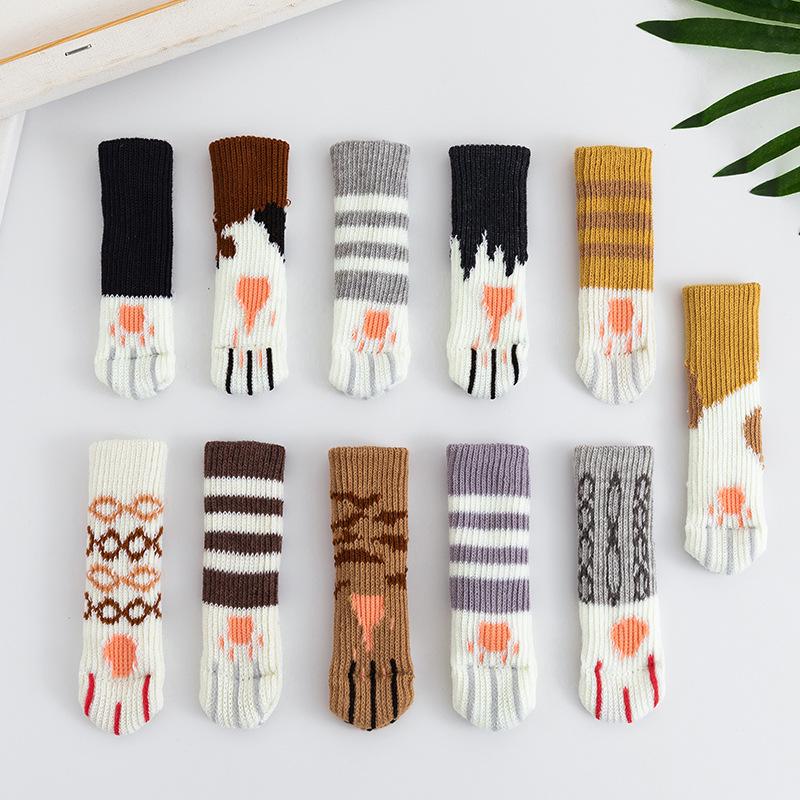 Thickened Knitted Cat Paw Chair and Table Leg Covers - Silent Protection Pads