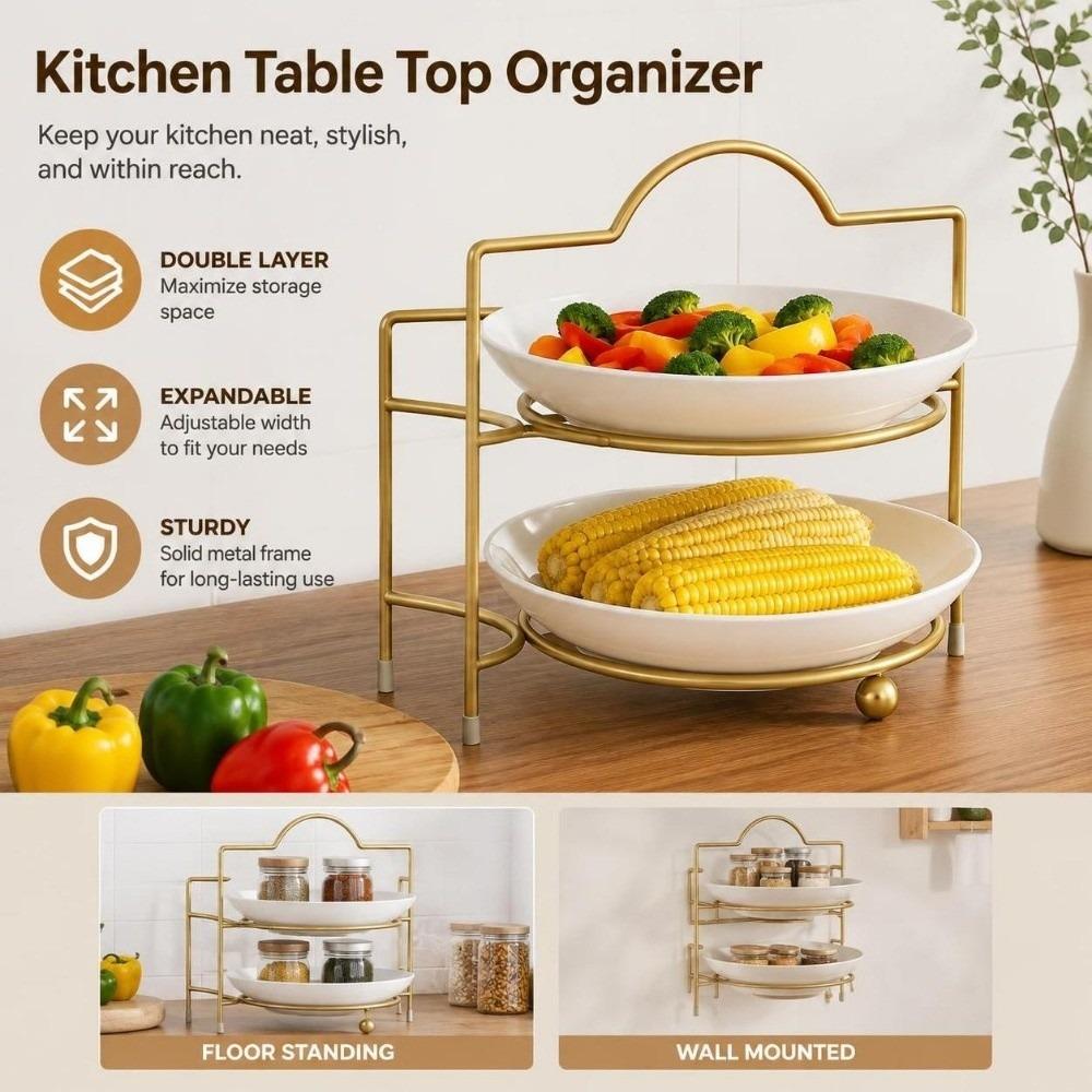 Double Layer Kitchen Prep Rack Floor Standing Kitchen Storage Shelf Preparation Dish Rack Kitchen
