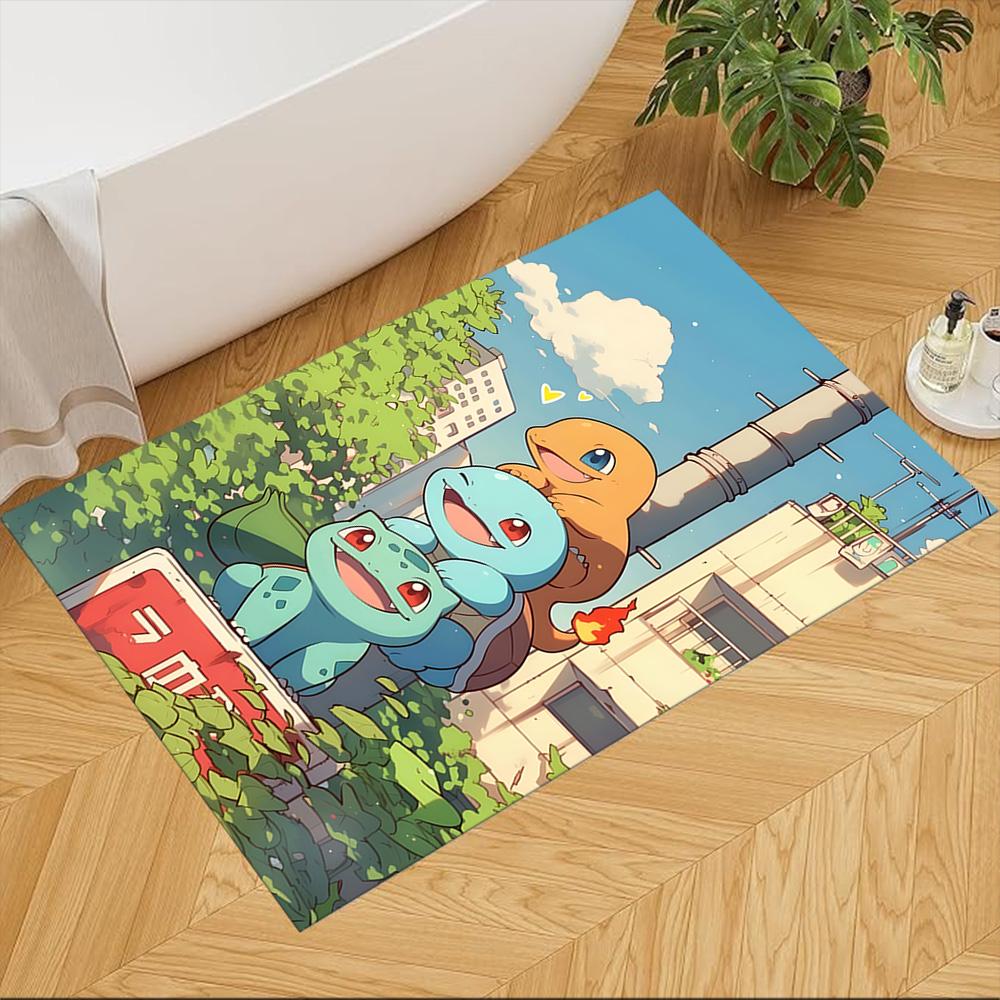 Pokémon Adventure In City Anti-slip Rug Compact Foldable Construction Stain-resistant Surface Doormat Fashionable Home Decor Christmas Gift