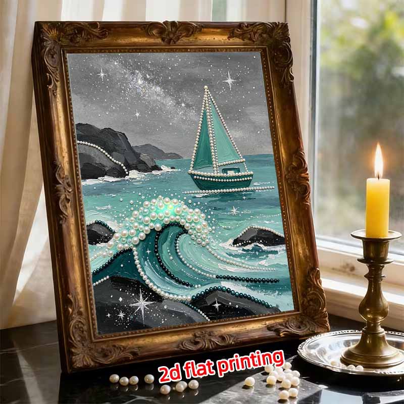 Безрамный набор для жемчужной живописи Тема: Морской пейзаж DIY 3D холст с бусинами Арт Расслабляющее хобби для взрослых Настенный декор Подарок