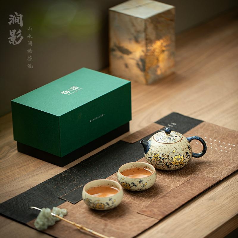 Retro blue and white kung fu tea set, tea making small set, one pot and two cups for elders, teachers, fathers, birthday housewarming gifts