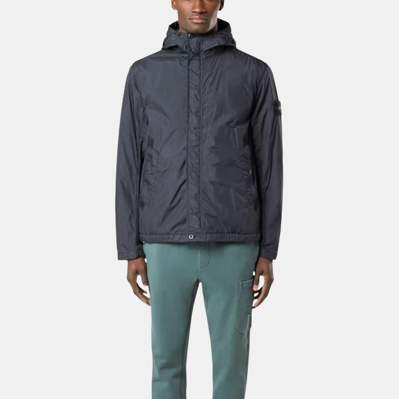 Stone Island Solid Color Zip-Up Hooded Logo Double Pocket Casual Jacket Men Jacket Navy-Blue K1S154100092-V0020
