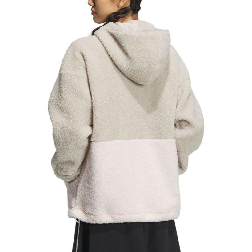 Adidas Velvet Jackets Women's Beige Hooded Moderate IK9863
