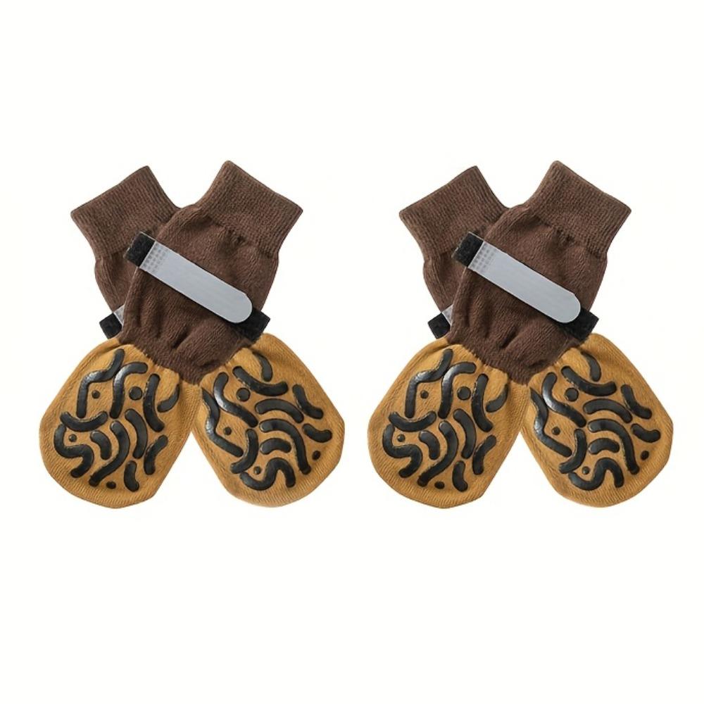4PCS Anti-Slip Cozy Dog Socks Adjustable Band Pets Knitted Socks Paw Protection Socks Indoor